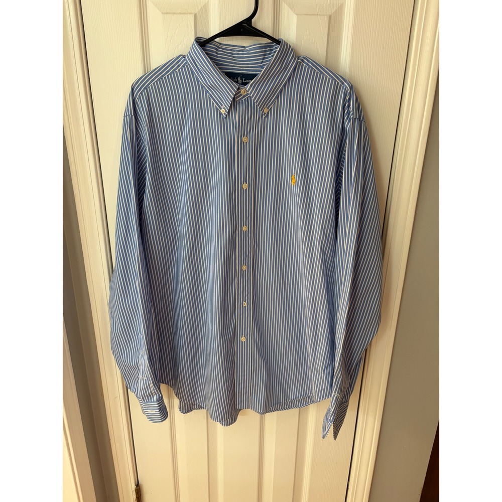 Ralph Lauren Button Down Shirt Mens XL Blue Striped Classic Fit Long Sleeve